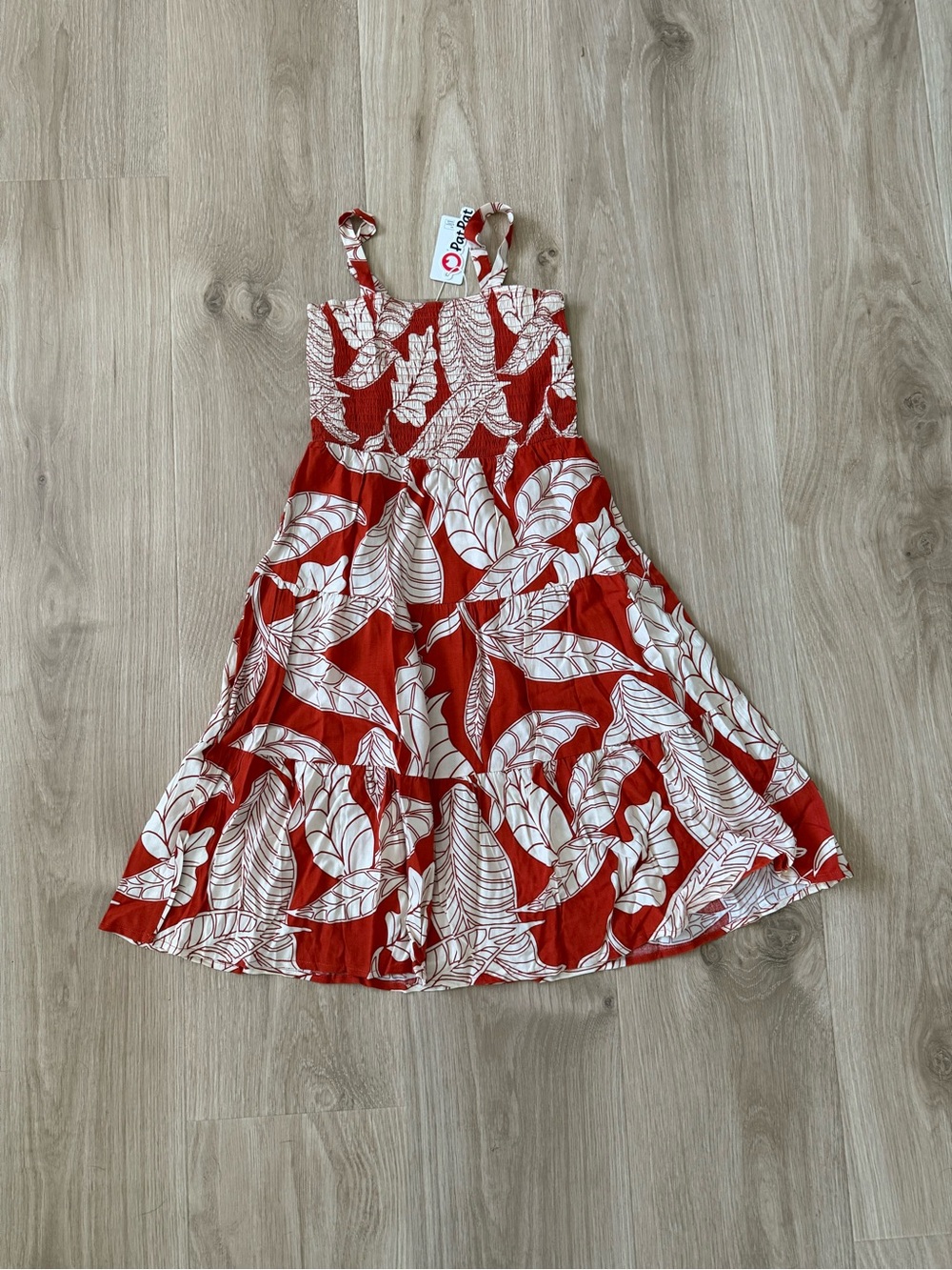 PatPat Red and White Tropical Smocked Sundress